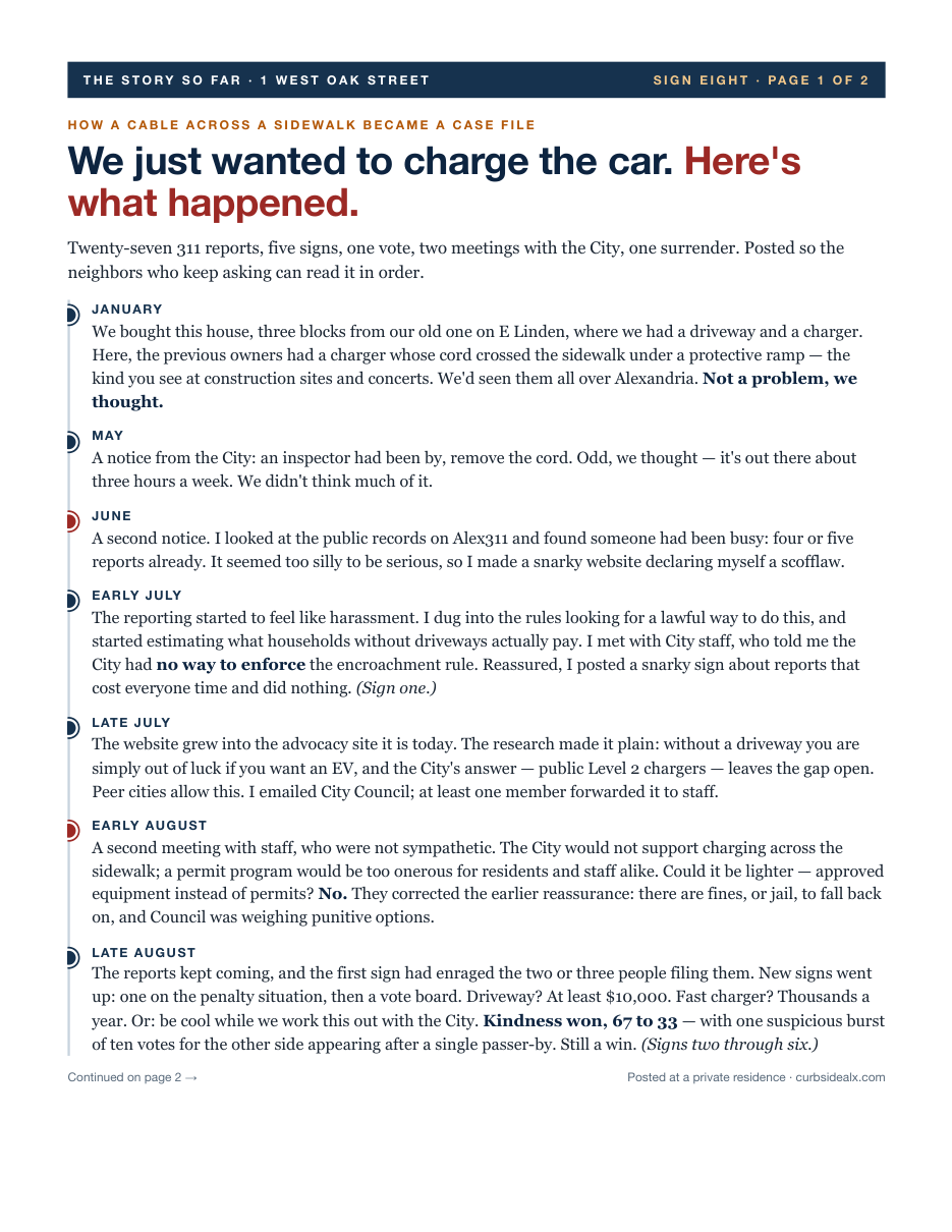 Preview of the story-so-far sign, page one